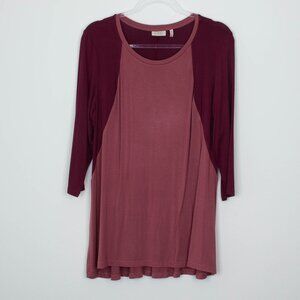 Logo Lori Goldstein Womens Colorblock Tunic Top Size L 3/4 Sleeve Lagenlook Boho